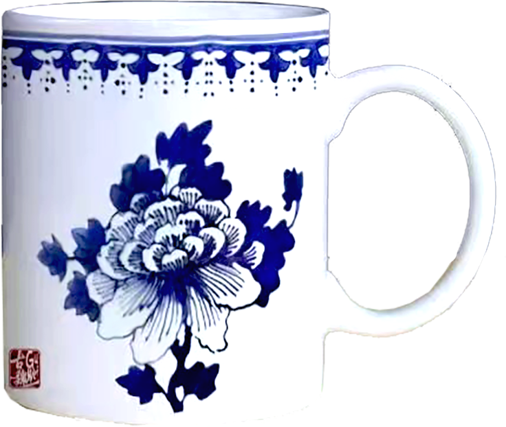 青花陶瓷馬克杯(牡丹) Blue and white ceramic mug (Peony)