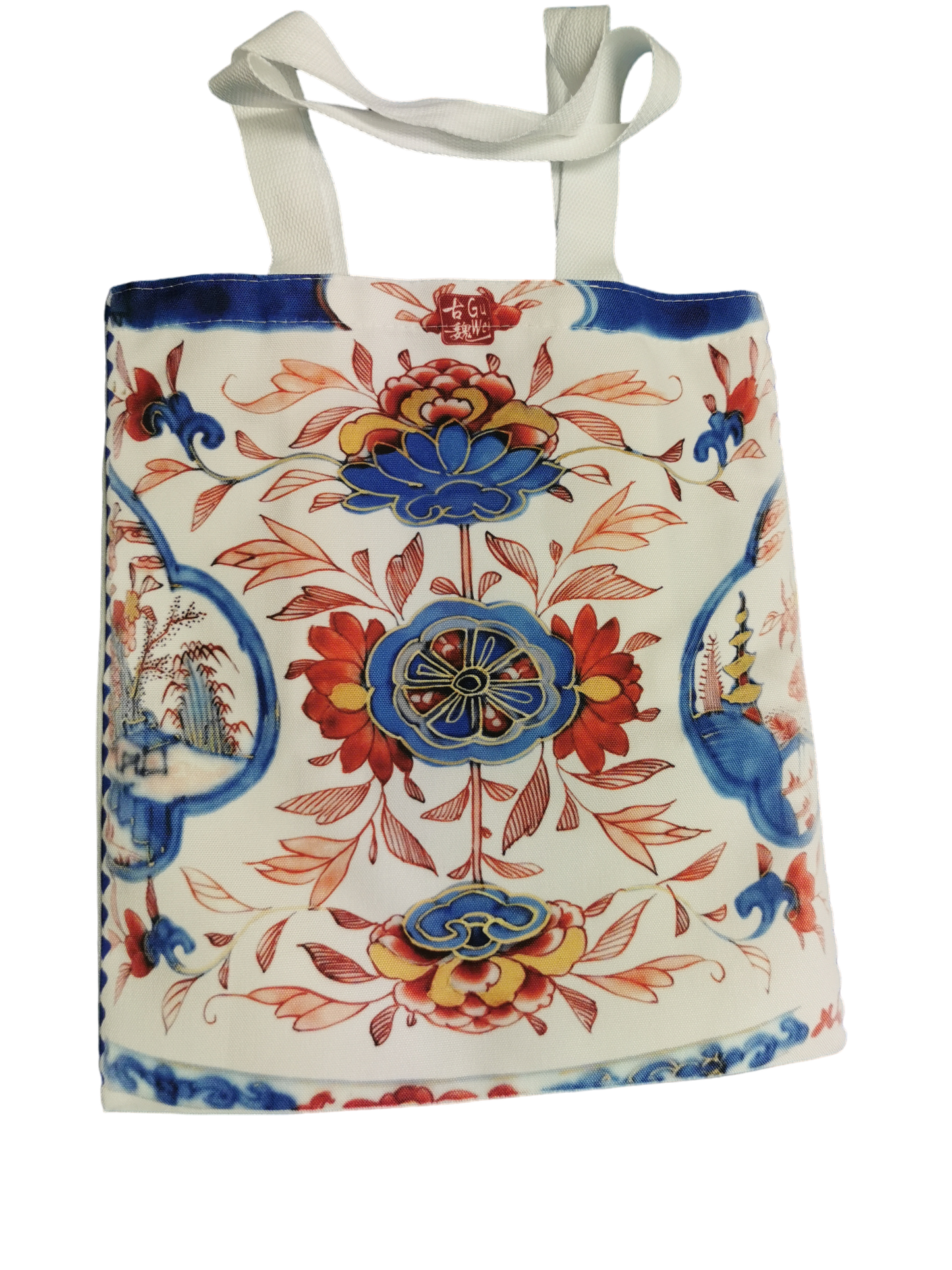 棉袋-藍橙花卉 Tote bag (blue & orange flower)