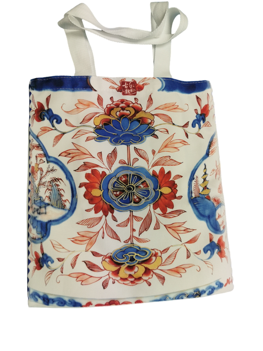 棉袋-藍橙花卉 Tote bag (blue & orange flower)