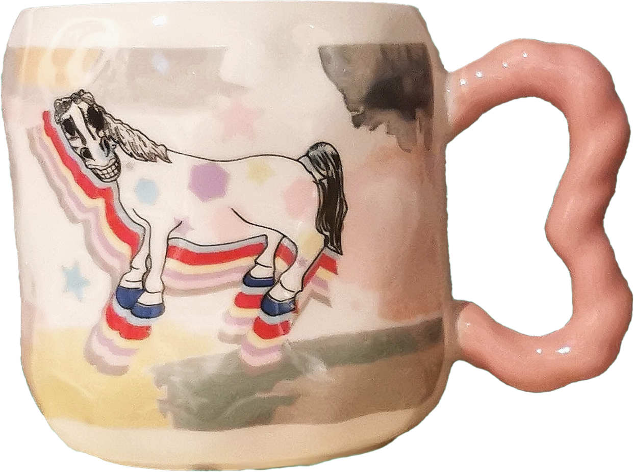 Mug-Horse (Pink handle) 馬陶瓷杯-藍手把